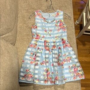 Floral Striped Blue Kids Dress